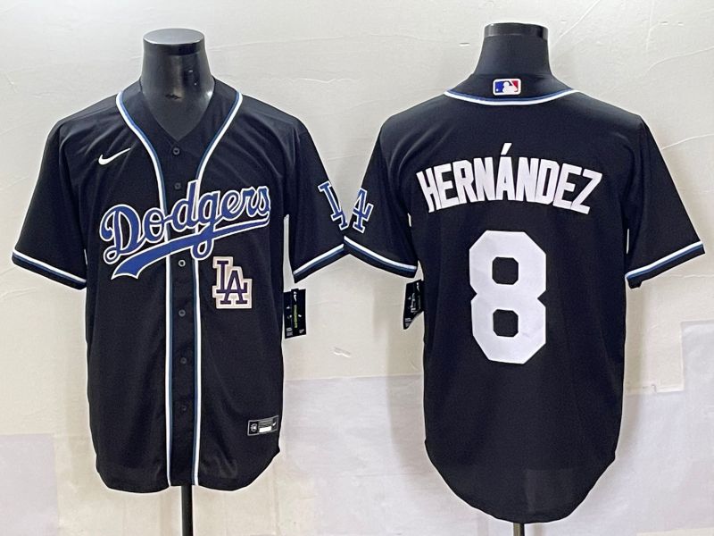 Men 2025 Los Angeles Dodgers 8 Hernandez Black Three generations Fashion Nike MLB Jersey style 70411